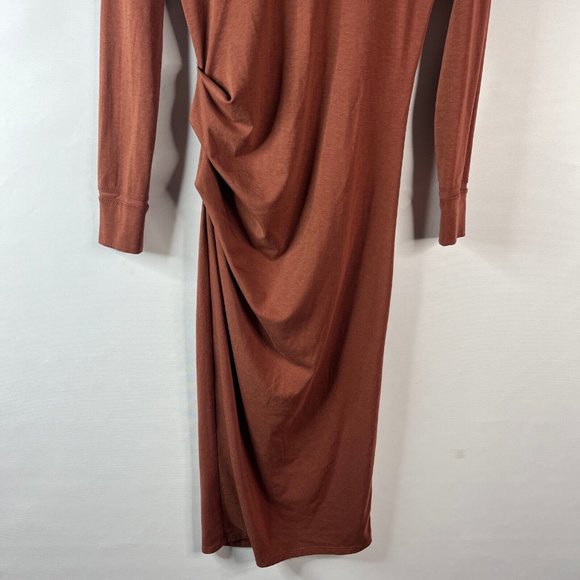Athleta Womens Havana Terracotta Midi Dress Ruched Sheath Turtleneck Wool XS - Picture 4 of 11